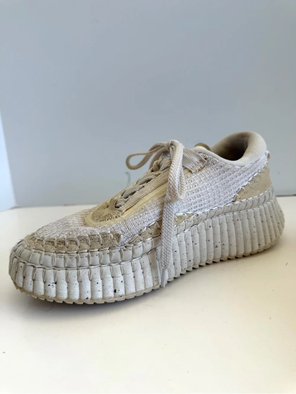 Chloé Nama Low Top Sneakers White Knit Platform Shoes Women’s EU 36 US 6